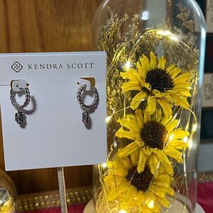 NWT Kendra  Scott Silver Hoop Earrings With Faced Dangle #KSER